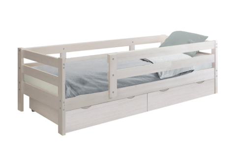 Кровать Норка с ящиками и бортиком выбеленная береза